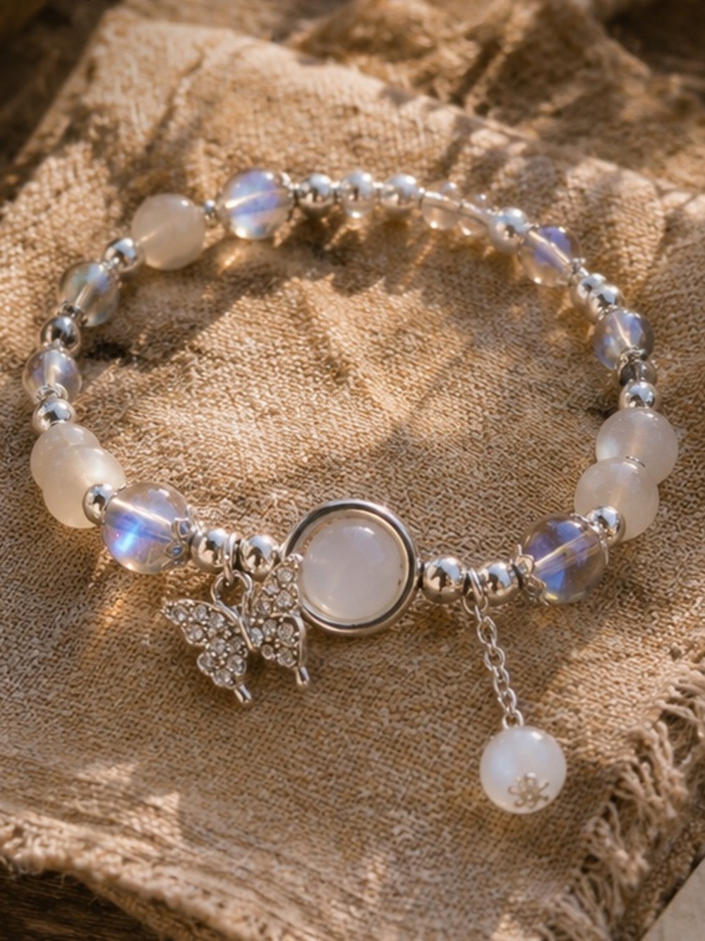 Butterfly Charm Stretch Bead Bracelet